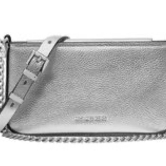 Michael Kors Silver Crossbody w/Strap & Chain - Picture 2 of 4